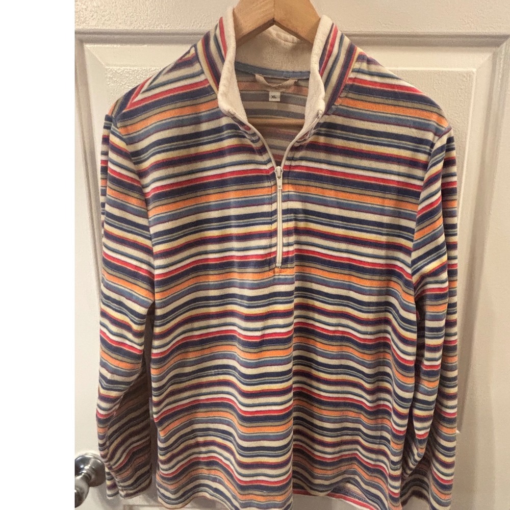 Dakini Womens Quarter Zip Striped Pullover Fleece Lined Mock Neck Velour Top XL